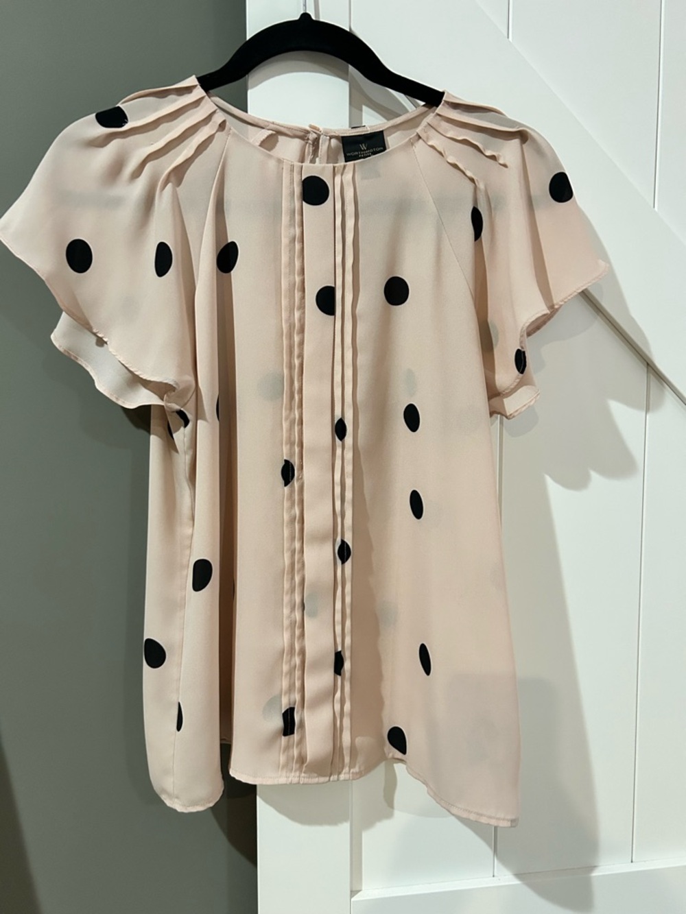 Worthington Blush Pink Polka Dot Flutter Sleeve Blouse